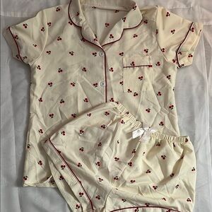 Cherry Print Cream Pajama Set
